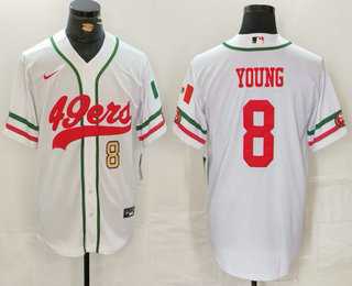 Men%27s San Francisco 49ers #8 Steve Young Number White Mexico Cool Base Stitched Baseball Jersey